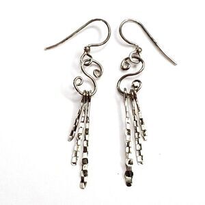 Sterling Silver Asymmetrical Straight Line Earrings Stamped Paddle Pins Swirl S
